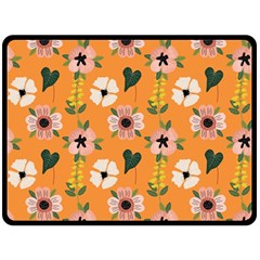 Flower Orange Pattern Floral One Side Fleece Blanket (large)