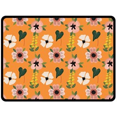 Flower Orange Pattern Floral Fleece Blanket (large)