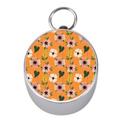 Flower Orange Pattern Floral Mini Silver Compasses