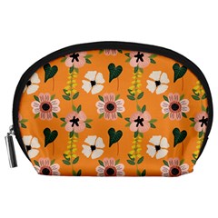 Flower Orange Pattern Floral Accessory Pouch (large)