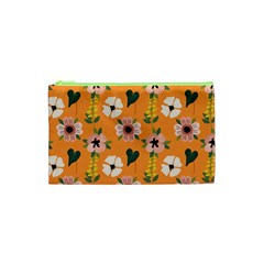 Flower Orange Pattern Floral Cosmetic Bag (xs) by Dutashop