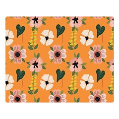 Flower Orange Pattern Floral One Side Premium Plush Fleece Blanket (large)