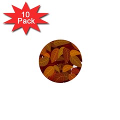 Watercolor Leaves Leaf Orange 1  Mini Buttons (10 Pack)  by Jancukart