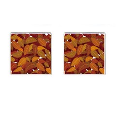 Watercolor Leaves Leaf Orange Cufflinks (square) by Jancukart