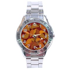 Watercolor Leaves Leaf Orange Stainless Steel Analogue Watch by Jancukart