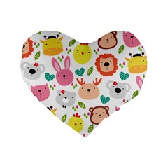 Cute Animals Cartoon Seamless Background Standard 16  Premium Flano Heart Shape Cushions by Jancukart