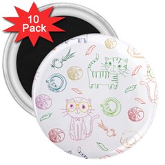 Cats And Food Doodle Seamless Pattern 3  Magnets (10 Pack) 