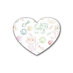 Cats And Food Doodle Seamless Pattern Rubber Coaster (heart)