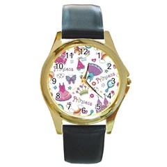 Princess Element Background Material Round Gold Metal Watch
