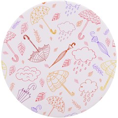 Weather Umbrella Rain Cloud Seamless Doodle Pattern Uv Print Round Tile Coaster by Jancukart