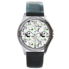 Giant Panda Bear Pattern Round Metal Watch by Jancukart