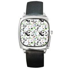 Giant Panda Bear Pattern Square Metal Watch by Jancukart