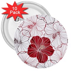 Red Hibiscus Flowers Art 3  Buttons (10 Pack)  by Jancukart