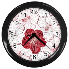 Red Hibiscus Flowers Art Wall Clock (black)