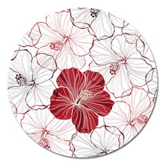 Red Hibiscus Flowers Art Magnet 5  (round) by Jancukart