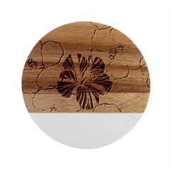 Red Hibiscus Flowers Art Marble Wood Coaster (round) by Jancukart