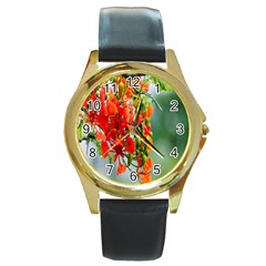 Gathering Sping Flowers  Round Gold Metal Watch by artworkshop