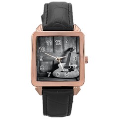 Acoustic Guitar Rose Gold Leather Watch  by artworkshop