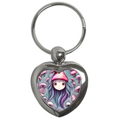 Witchy Mushroom Forest Key Chain (heart) by GardenOfOphir