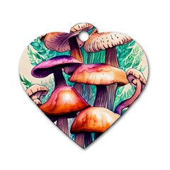 Witchy Mushrooms In The Woods Dog Tag Heart (two Sides) by GardenOfOphir