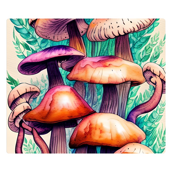 Witchy Mushrooms In The Woods Premium Plush Fleece Blanket (Small)