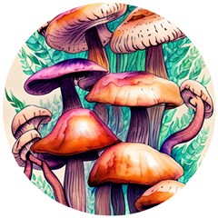 Witchy Mushrooms In The Woods Wooden Puzzle Round by GardenOfOphir