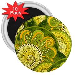 Doodles Patterns Ornament Vector Flowers Green 3  Magnets (10 Pack)  by Jancukart