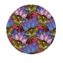 Purple Red And Green Flowers Digital Wallpaper Patterns Ornament Mini Round Pill Box (pack Of 5)