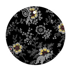 White And Yellow Floral And Paisley Illustration Background Round Ornament (two Sides)
