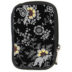 White And Yellow Floral And Paisley Illustration Background Compact Camera Leather Case by Jancukart