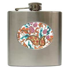 Flowers Pattern Texture White Background Paisley Hip Flask (6 oz)