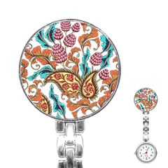 Flowers Pattern Texture White Background Paisley Stainless Steel Nurses Watch