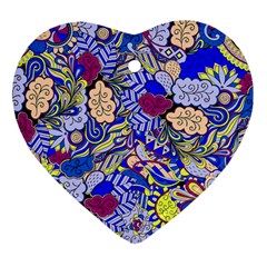 Blue Yellow Background Pattern Vector Texture Paisley Ornament (heart) by Jancukart