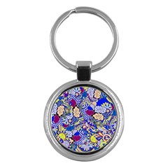 Blue Yellow Background Pattern Vector Texture Paisley Key Chain (round) by Jancukart