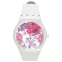 Red And Pink Flowers Vector Art Asters Patterns Backgrounds Round Plastic Sport Watch (m) by Jancukart