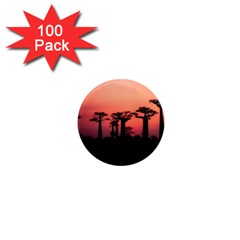 Baobabs Trees Silhouette Landscape Sunset Dusk 1  Mini Magnets (100 Pack)  by Jancukart