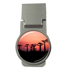 Baobabs Trees Silhouette Landscape Sunset Dusk Money Clips (round)  by Jancukart