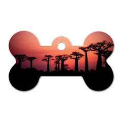 Baobabs Trees Silhouette Landscape Sunset Dusk Dog Tag Bone (two Sides) by Jancukart