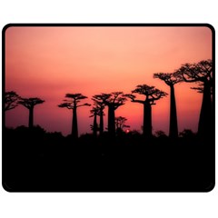 Baobabs Trees Silhouette Landscape Sunset Dusk One Side Fleece Blanket (medium) by Jancukart