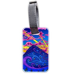 Psychedelic Colorful Lines Nature Mountain Trees Snowy Peak Moon Sun Rays Hill Road Artwork Stars Sk Luggage Tag (two Sides) by Jancukart