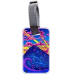 Psychedelic Colorful Lines Nature Mountain Trees Snowy Peak Moon Sun Rays Hill Road Artwork Stars Sk Luggage Tag (two sides) Back