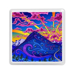 Psychedelic Colorful Lines Nature Mountain Trees Snowy Peak Moon Sun Rays Hill Road Artwork Stars Sk Memory Card Reader (square) by Jancukart