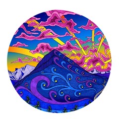 Psychedelic Colorful Lines Nature Mountain Trees Snowy Peak Moon Sun Rays Hill Road Artwork Stars Sk Pop Socket by Jancukart