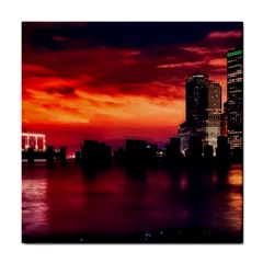 New York City Urban Skyline Harbor Bay Reflections Tile Coaster