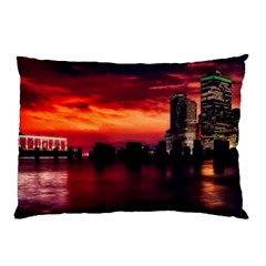 New York City Urban Skyline Harbor Bay Reflections Pillow Case by Jancukart