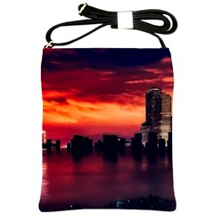 New York City Urban Skyline Harbor Bay Reflections Shoulder Sling Bag by Jancukart