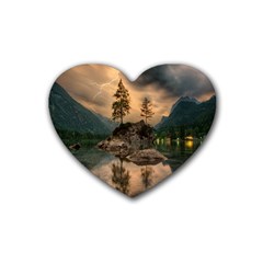 Nature Waters Lake Island Landscape Thunderstorm Rubber Coaster (heart)