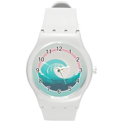 Tidal Wave Ocean Sea Tsunami Wave Minimalist Round Plastic Sport Watch (m) by Pakemis