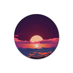 Sunset Ocean Beach Water Tropical Island Vacation 5 Rubber Round Coaster (4 pack)