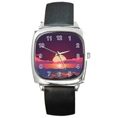 Sunset Ocean Beach Water Tropical Island Vacation 5 Square Metal Watch